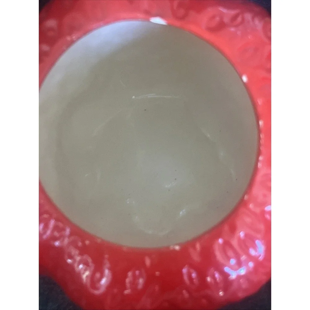 Vintage Ceramic Pottery Tilting Strawberry Cookie Jar with Lid Made in Portugal